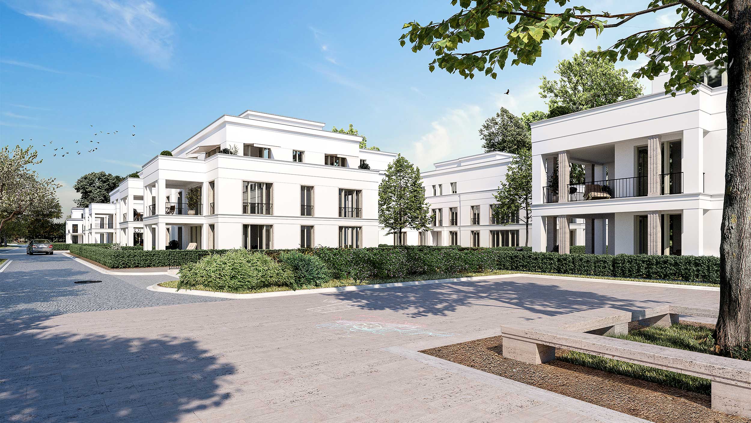 Neubauprojekt eines Wohnquartiers mit 42 Eigentumswohnungen - Die Wohnresidenzen im Park zeigen eine klassisch moderne Architektur