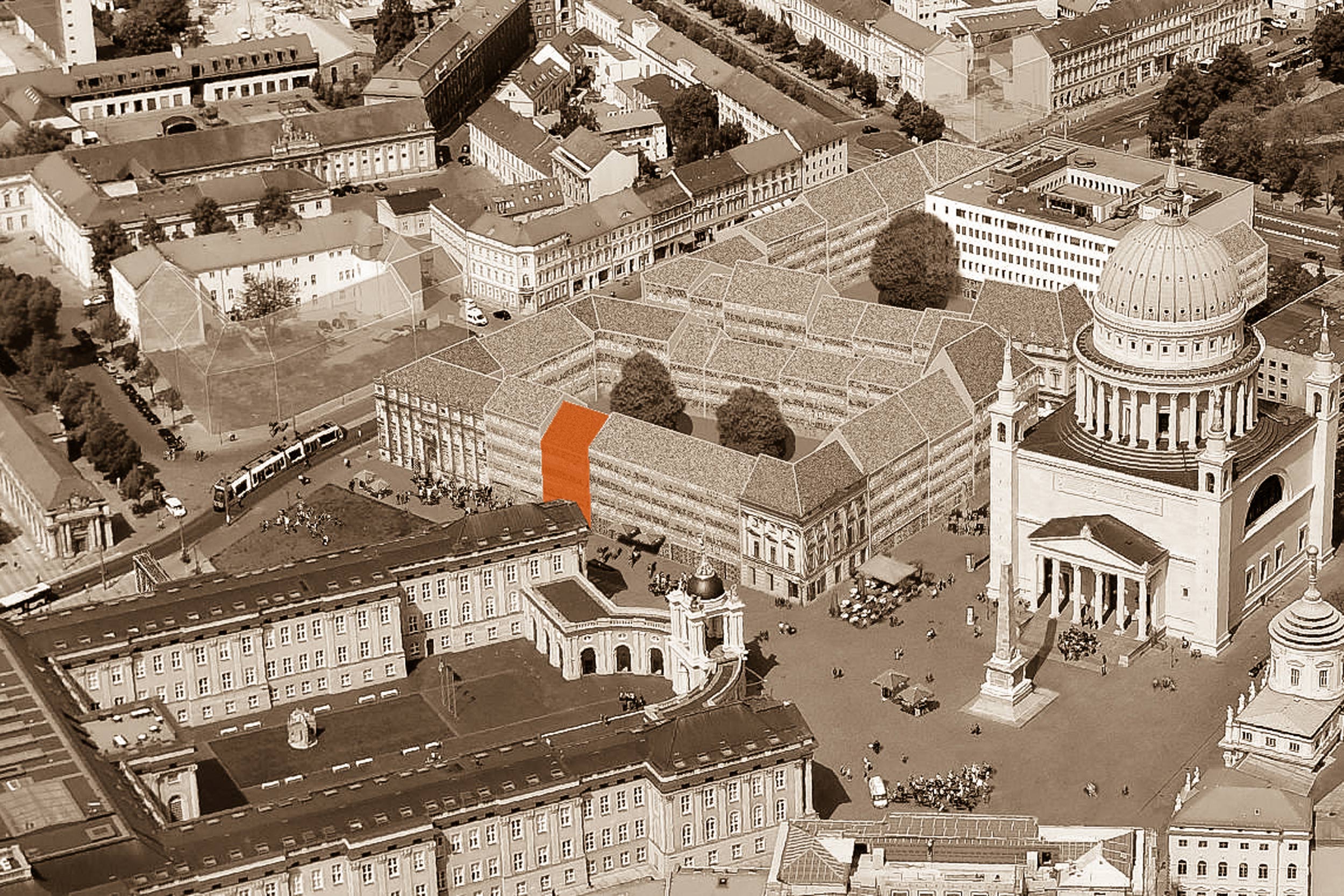 NEUE MITTE POTSDAM – Neubau städtisches Wohnhaus am Steubenplatz NEUE MITTE POTSDAM – Neubau städtisches Wohnhaus am Steubenplatz - Die Lage des Grundstücks in direkter Nähe zum Stadtschloss, der Nikoleikirche, Potsdamer Rathaus und dem Museum Barberini.