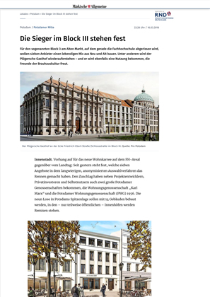 Pressemeldung über den Siegerentwurf von CG VOGEL ARCHITEKTEN für die Neue Mitte Potsdam