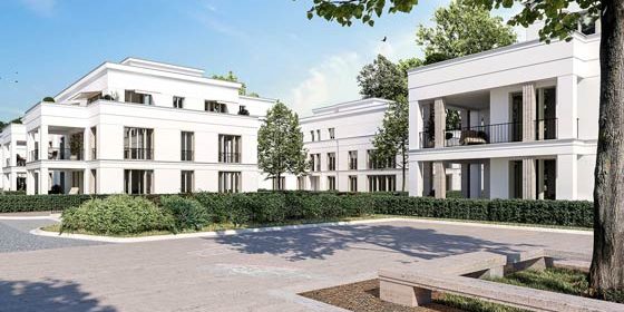 Die Wohnresidenzen im Park zeigen eine klassisch moderne Architektur