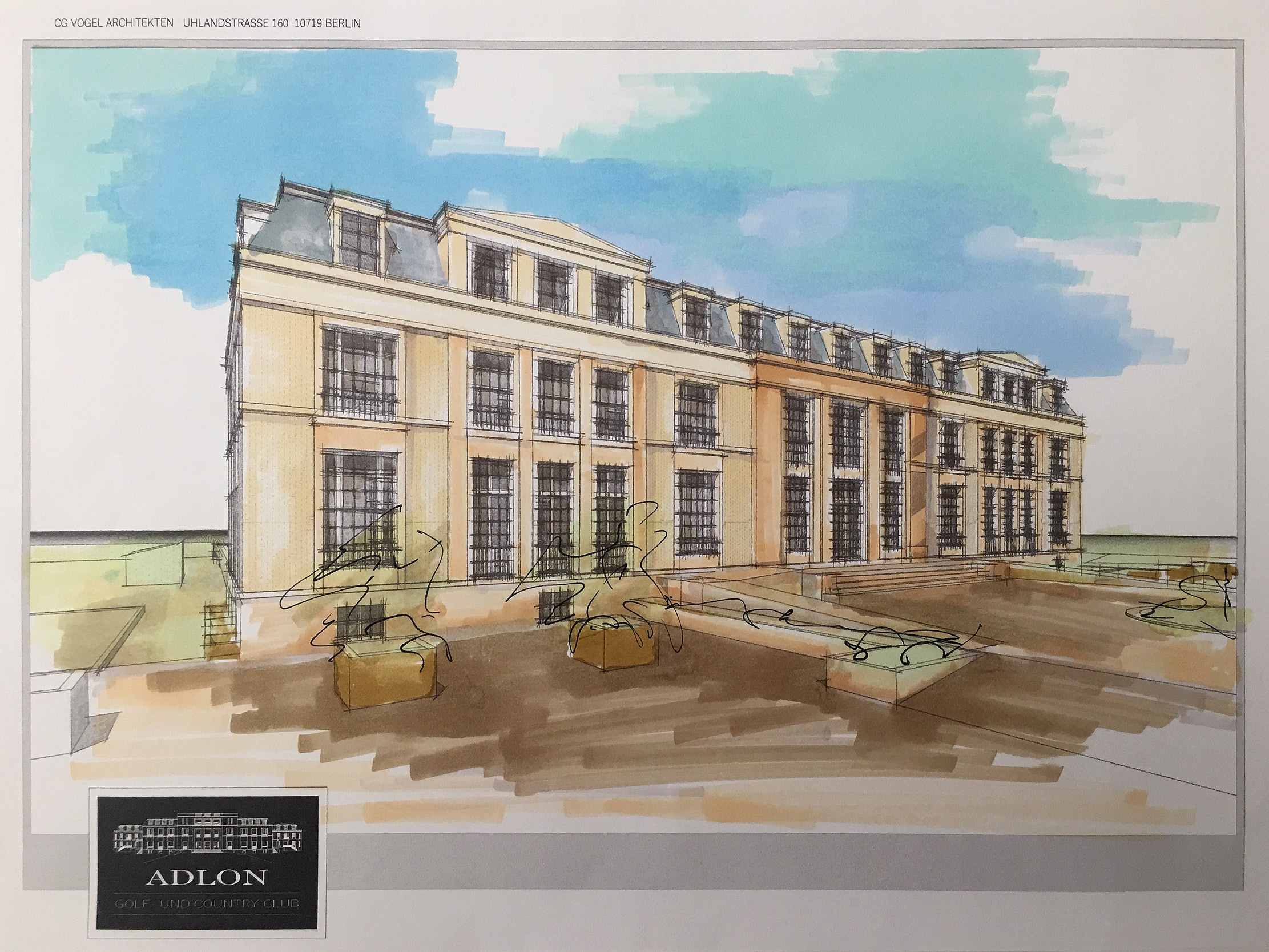 golfclub facade design study - English Country House Style The club house of the golf club with references to the English country house style.