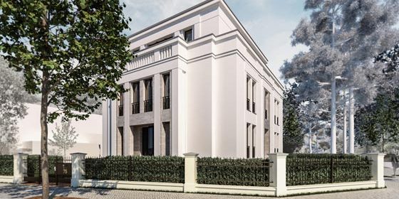 Der Kubatur des Hauses ist kompakt an der Straßeneinmündung positioniert.