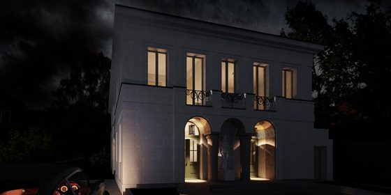 Das Eingangsportal ist mit drei Rundbögen gestaltet. Hier betritt man den Wohn- und Speisebereich.