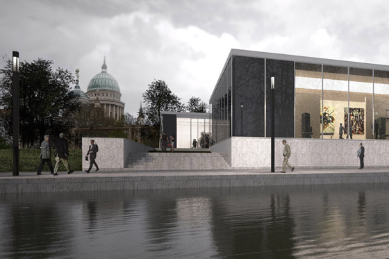 Die Kunsthalle für Moderne Kunst erreicht man über Freitreppen direkt von der Havel.